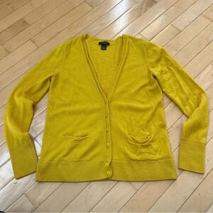 Halogen Womens Yellow 100% Merino Wool Button Front Cardigan Sweater Size S